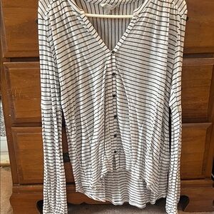 Lucky Brand Black and White Striped Button Down Shirt